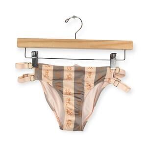 HAH Hot As Hell Blush Taupe Stripe Double Strap Bikini Bottom Size S